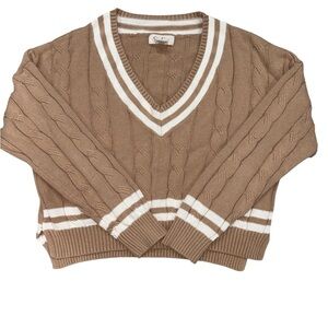 100. Jessica Simpson Tan Cable Knit V-Neck Cropped Sweater